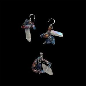 Artisan Wire Art Crystal Heart Love Earrings Set